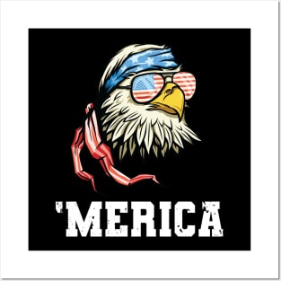 4th of July Merica USA Flag Bald Eagle Patriotic Veteran Posters and Art